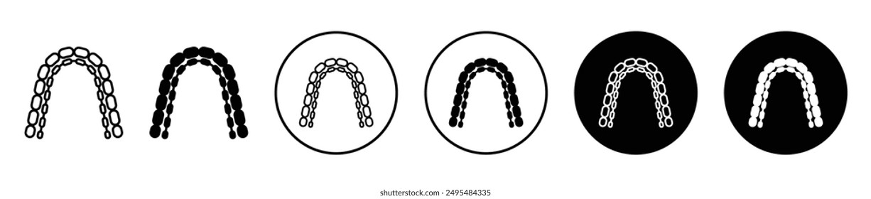 Lingual braces thin line vector icon set.