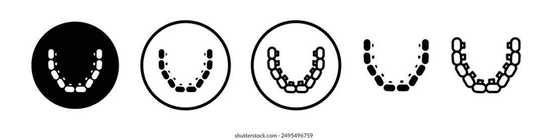 Lingual braces vector icon set in black and white color.