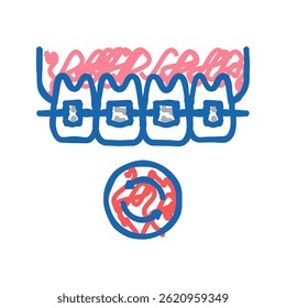 lingual tooth braces ícone doodle esboço vetor. lingual tooth braces sinal. símbolo isolado ilustração