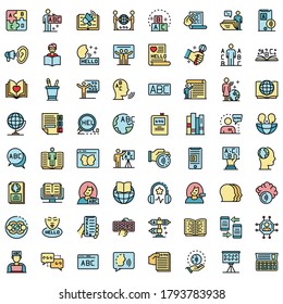 Linguist icons set. Outline set of Linguist vector icons thin line color flat on white