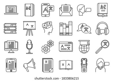 Linguist speak icons set. Outline set of linguist speak vector icons for web design isolated on white background