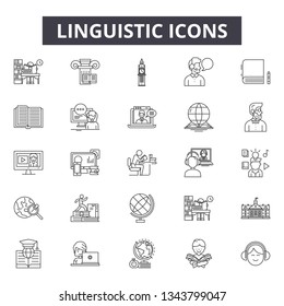 Linguistic line icons for web and mobile design. Editable stroke signs. Linguistic  outline concept illustrations