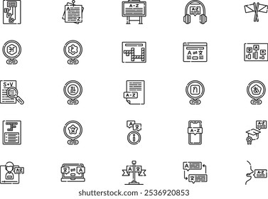 A coleção de ícones de linguística é uma ilustração vetorial com traçado editável.