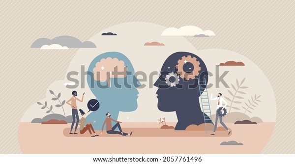 Linguistics as language or communication\
scientific study tiny person concept. Speech analysis for global\
understanding and learning about sounds meanings and social\
interaction vector\
illustration.