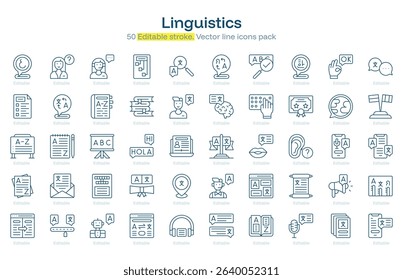 Linguistics line icon pack. Linguistics Stroke icon set. Editable Stroke icon