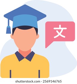 linguists avatar concept, person learning Chinese vector icon design, International Day of Language symbol, Linguistic diversity sign, Bilingualism Polyglot today stock illustration