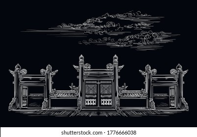 Lingxing Gates in front the Temple Heaven in Beijing  landmark China  Hand drawn vector sketch illustration in white color isolated black background  China travel Concept 