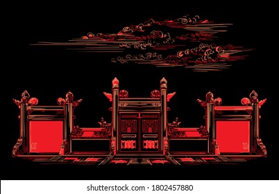 Lingxing Gates in front the Temple Heaven in Beijing  landmark China  Hand drawn vector sketch illustration in monochrome colors isolated black background  China travel Concept 