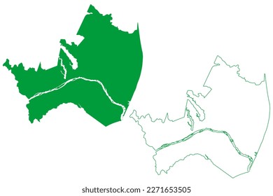 Linhares municipality (Espírito Santo state, Municipalities of Brazil, Federative Republic of Brazil) map vector illustration, scribble sketch Linhares map
