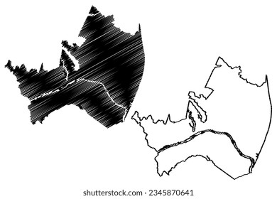 Mapa de ilustraciones vectoriales del municipio de Linhares (estado de Espírito Santo, municipalidades de Brasil, República Federativa del Brasil), esbozo de garabatos Mapa de Linhares