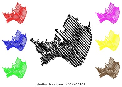 Ilustración vectorial de mapas del municipio de Linhares (estado de Espírito Santo, municipios de Brasil, República Federativa de Brasil), dibujo a mano alzada Linhares mapa