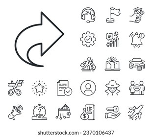 Link Arrowhead symbol. Salaryman, gender equality and alert bell outline icons. Share arrow line icon. Communication sign. Share line sign. Spy or profile placeholder icon. Vector