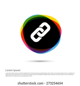 Link Attachment Icon, White pictogram icon creative circle Multicolor background. Vector illustration. Flat icon design style