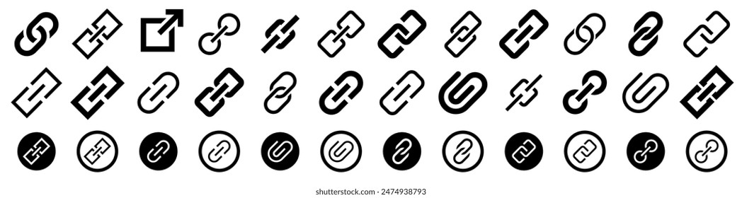 Link big icon set. Chain, link icon vector. External link. Attach link chain. Internet url icon symbol. Connection, attachment, connect, hyperlink, designInternet URL. Vector illustration.