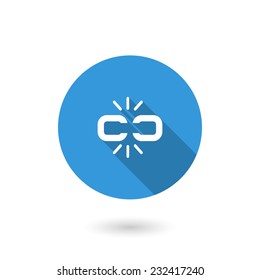 Link break icon. Broken connection. Flat icon with long shadow