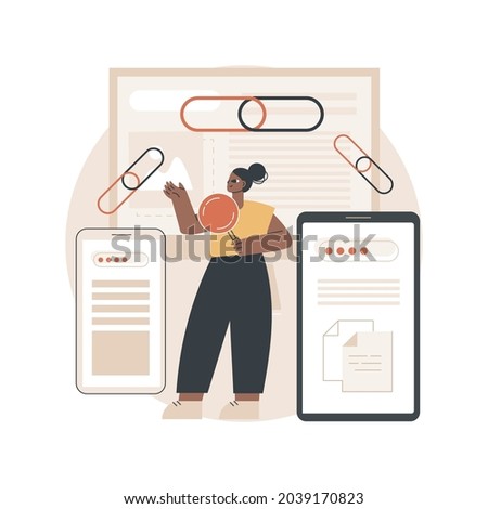 Link building abstract concept vector illustration. SEO strategies, search engine visibility optimization, content marketing, embedding refferal link URL, page rank algorithm abstract metaphor.