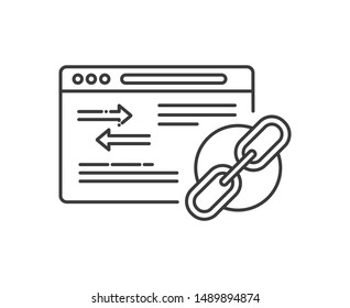 Link building black line icon. Digital marketing sign. Connect Link vector pictogram. SEO optimization. Button for web page, mobile app, promo. UI/UX/GUI design element. Editable stroke.