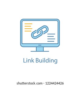 Link building color icon. SEO. Link sharing. Using hyperlink. Computer display. Isolated vector illustration