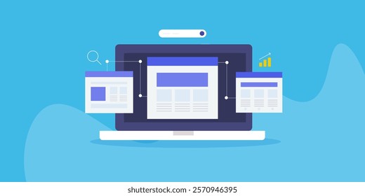 Link building concept, Relevant website link building, links increasing SEO rank, Content based link building - vector illustration background