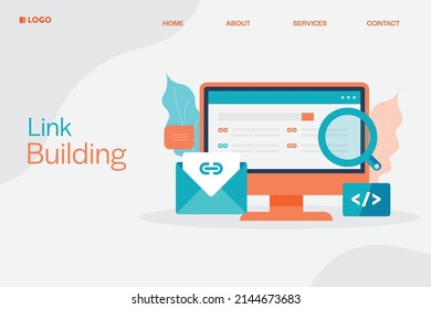 link building concept, website link building,  link request, SEO Links - flat design vector illustration banner with icons
