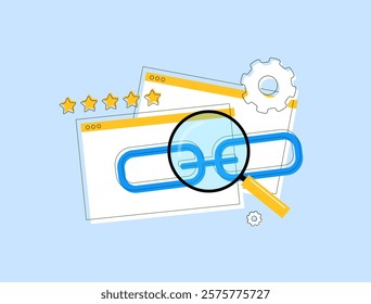 Link building - interconnected links symbolizing SEO strategies, backlink generation, website authority, digital marketing, search engine optimization and online visibility improvement illustration