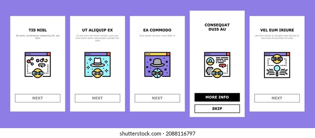 Link Building And Optimization Onboarding Mobile App Page Screen Vector. Website Link Analytics And E-commerce, With Proper Anchor Text And Social Sharing. 404 Error Guest Post Service Illustrations