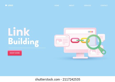 Link building for Search optimization, Getting backlinks from other websites, Quality inbound links - 3D design vector landing page