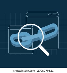 Concepto de SEO de construcción de Enlaces con backlinks como estrategia de marketing digital para aumentar el tráfico de Sitios web, la confianza en el dominio y el rendimiento de búsqueda, ilustrado con íconos sobre un fondo oscuro.
