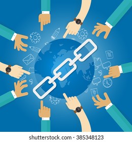 link building seo search engine optimization world connect hands blue