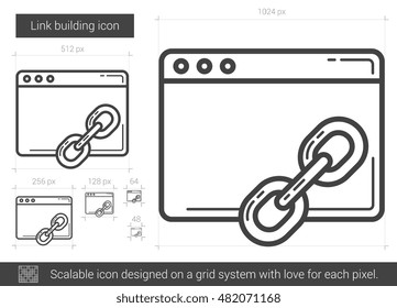 Link building vector line icon isolated on white background. Link building line icon for infographic, website or app. Scalable icon designed on a grid system.