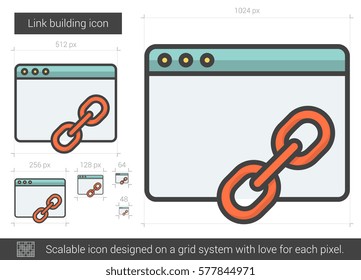 Link building vector line icon isolated on white background. Link building line icon for infographic, website or app. Scalable icon designed on a grid system.