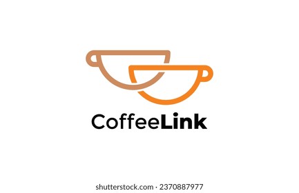 Link chain cup of coffee logo outline connect for business cafe shop company 