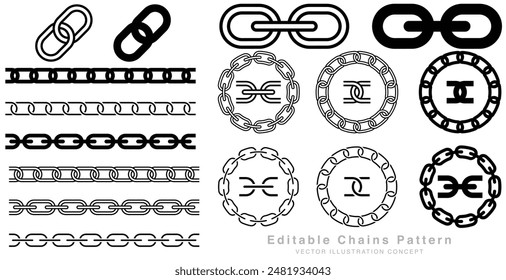 Link chain set Editable Pattern Brush. Chain icon design. Vector illustration concept.