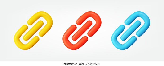 Link colorful 3d symbol set. realistic vector illustration. design elements collection in cartoon minimal style 