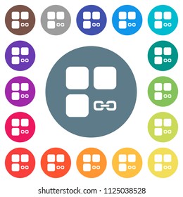 Link component flat white icons on round color backgrounds. 17 background color variations are included.