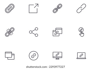 Link concept. Collection of link high quality vector outline signs for web pages, books, online stores, flyers, banners etc. Set of premium illustrations isolated on white background 