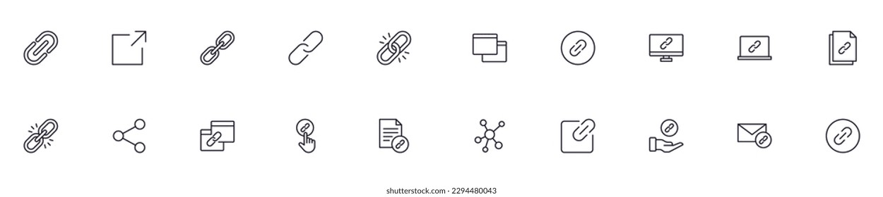 Link concept. Collection of link high quality vector outline signs for web pages, books, online stores, flyers, banners etc. Set of premium illustrations isolated on white background 