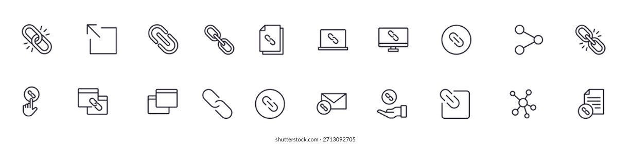 Link concept. Collection of link high quality vector outline signs for web pages, books, online stores, flyers, banners etc. Set of premium illustrations isolated on white background 