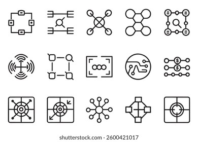 link, conection icon set editable stroke outline isolated flat vector illustration on white background.