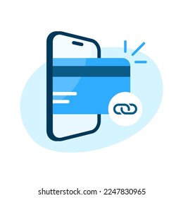 link, connect bank account, debit card to the smartphone app concept illustration flat design vector eps10. modern graphic element for landing page, empty state ui, infographic, icon