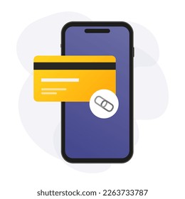 link, connect bank account, debit card to the smartphone app concept. Mobile payment concept, Smartphone with processing of mobile payments from credit card. Vector illustration. 