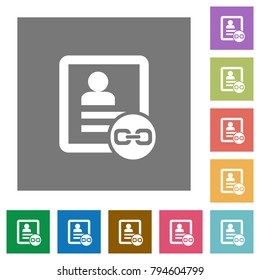 Link contact flat icons on simple color square backgrounds