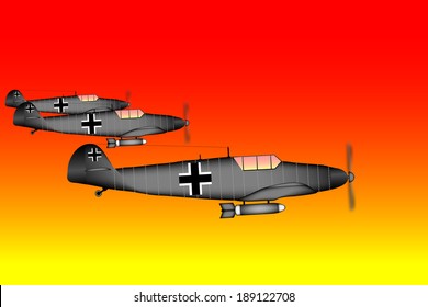 Link fighter-bomber of World War II at sunset - vector illustration.