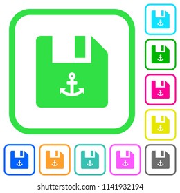 Link file vivid colored flat icons in curved borders on white background