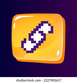 Link glossy ui button with pixelated color icon. Add website. Connection with internet. Editable 8bit graphic element on shiny glass rectangle shape. Isolated image for arcade, video game design