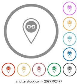 Link GPS location flat color icons in round outlines on white background