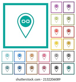 Link GPS location flat color icons with quadrant frames on white background