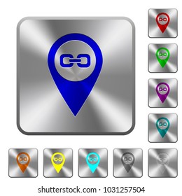 Link GPS map location engraved icons on rounded square glossy steel buttons
