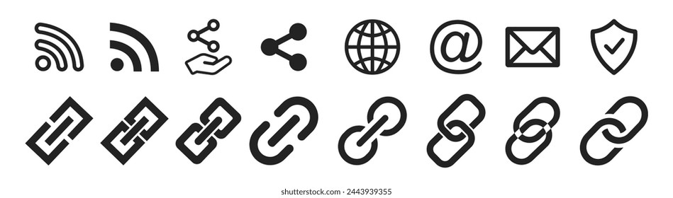 Link icon, attach link chain icon. Internet url icon symbol. Simple link icon designInternet URL or webpage url link icons set.