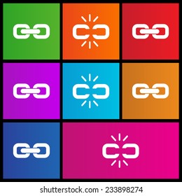 Link icon. Link break icon. Broken connection. Metro style